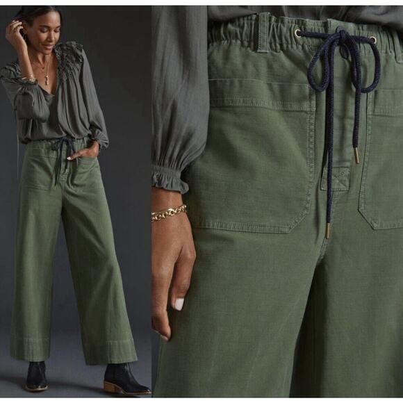 Pilcro Pants - Pilcro Anthropologie The Pilot Wide Leg Pants Green Pockets Women’s Size Small